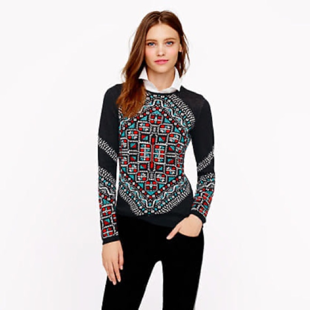 J.Crew Knotted Merino Wool Embroidered Sweater - Picture 1 of 4